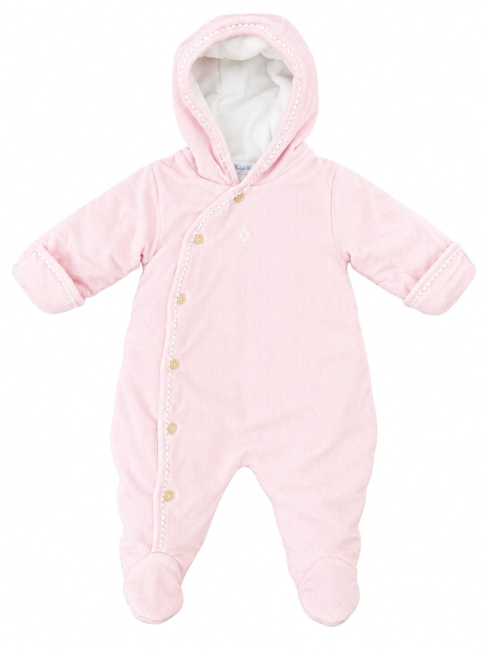 Ralph Lauren Baby Girls Pink Corduroy Hooded Snowsuit Winter Bunting